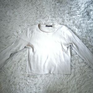 Women's White Ribbed Long Sleeve